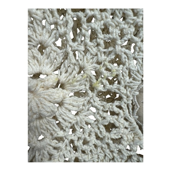 Vintage Handcrafted Open Crochet Sweater Floral Embroidered Pullover Ivory Large - Picture 12 of 12